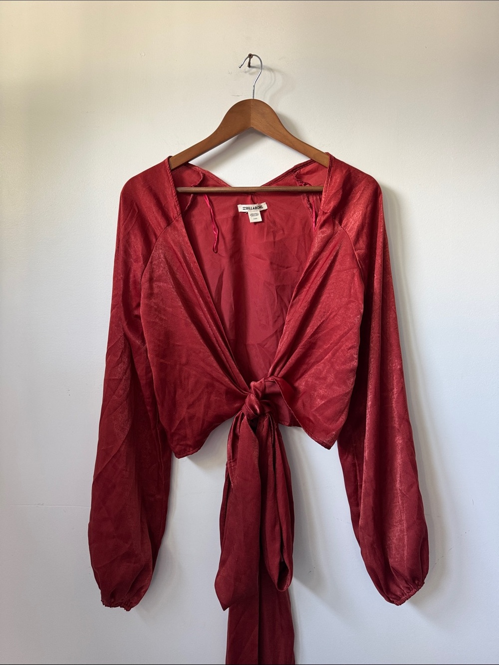 Billabong Satin Tie-Front Top in Rust Red